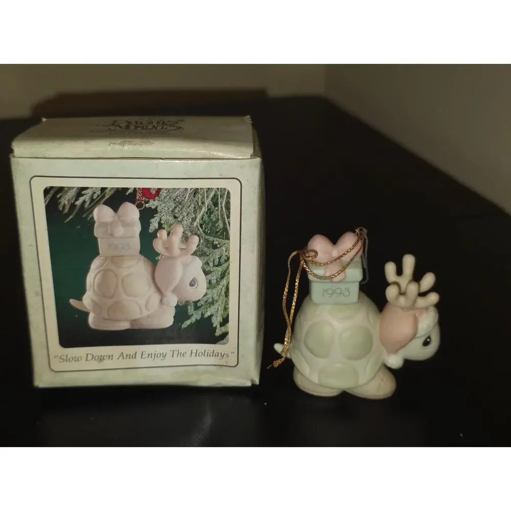 Precious Moments 520489 1993 Christmas Ornament Turtle Reindeer‎ Holiday Decor